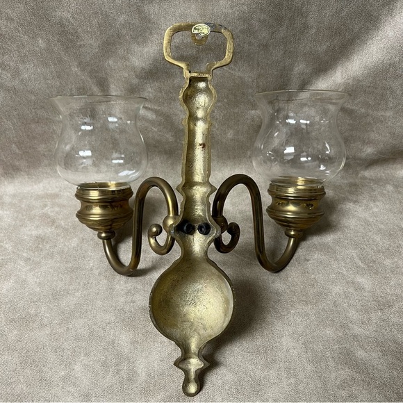 Vintage Solid Brass Mounted Sconce Double Candle Holders - Picture 6 of 7